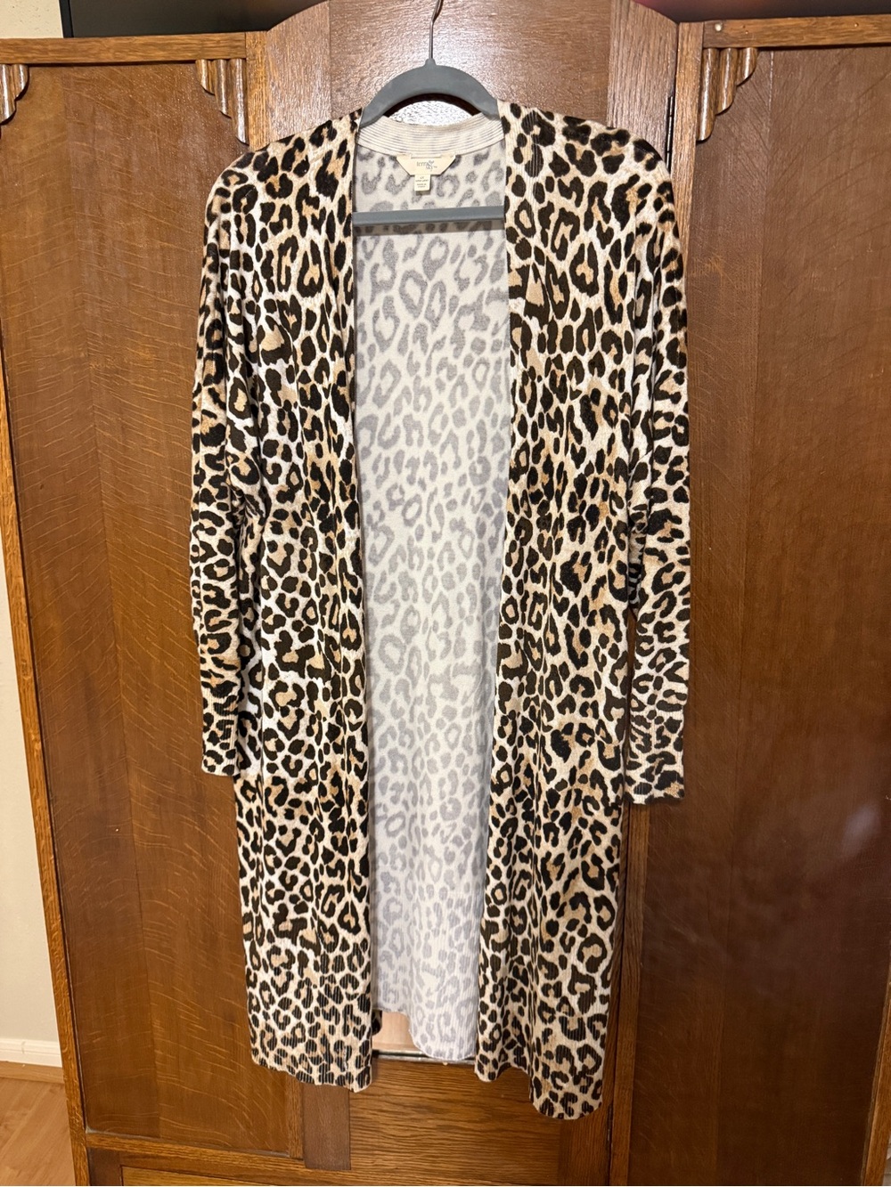 Terra & Sky Leopard Print Open-Front Long Duster Cardigan - 1X